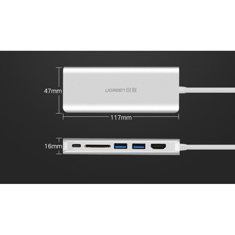 [FREESHIP 99K]_Hub USB Type C To HDMI, VGA, USB 3.0, Lan, SD, USB-C Ugreen 40873 Cao Cấp