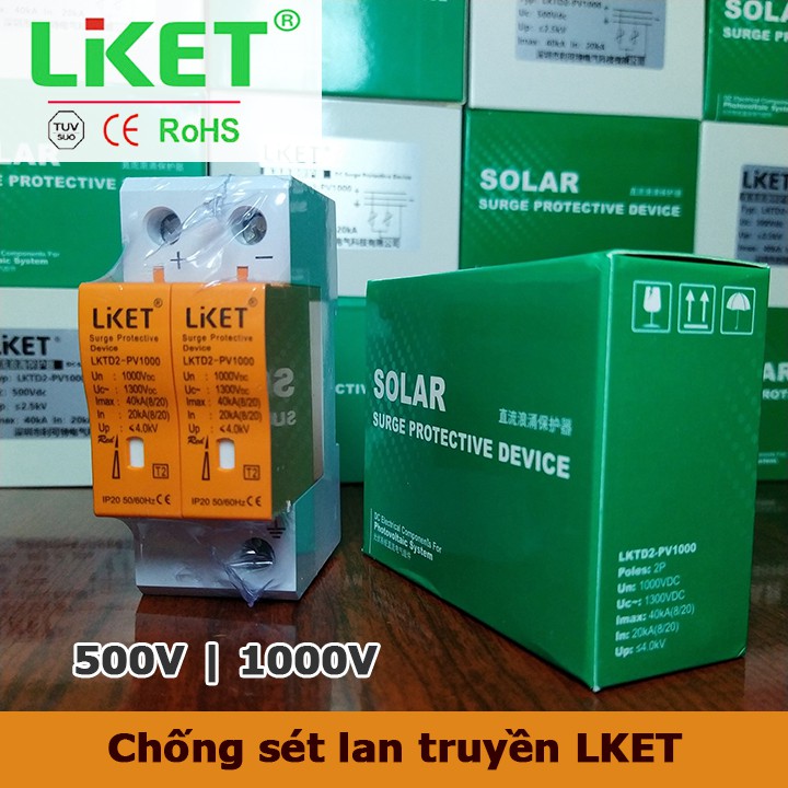 Chống sét lan truyền DC LKET 500V 1000V SPD 2P chuyên dụng cho hệ thống điện năng lượng mặt trời