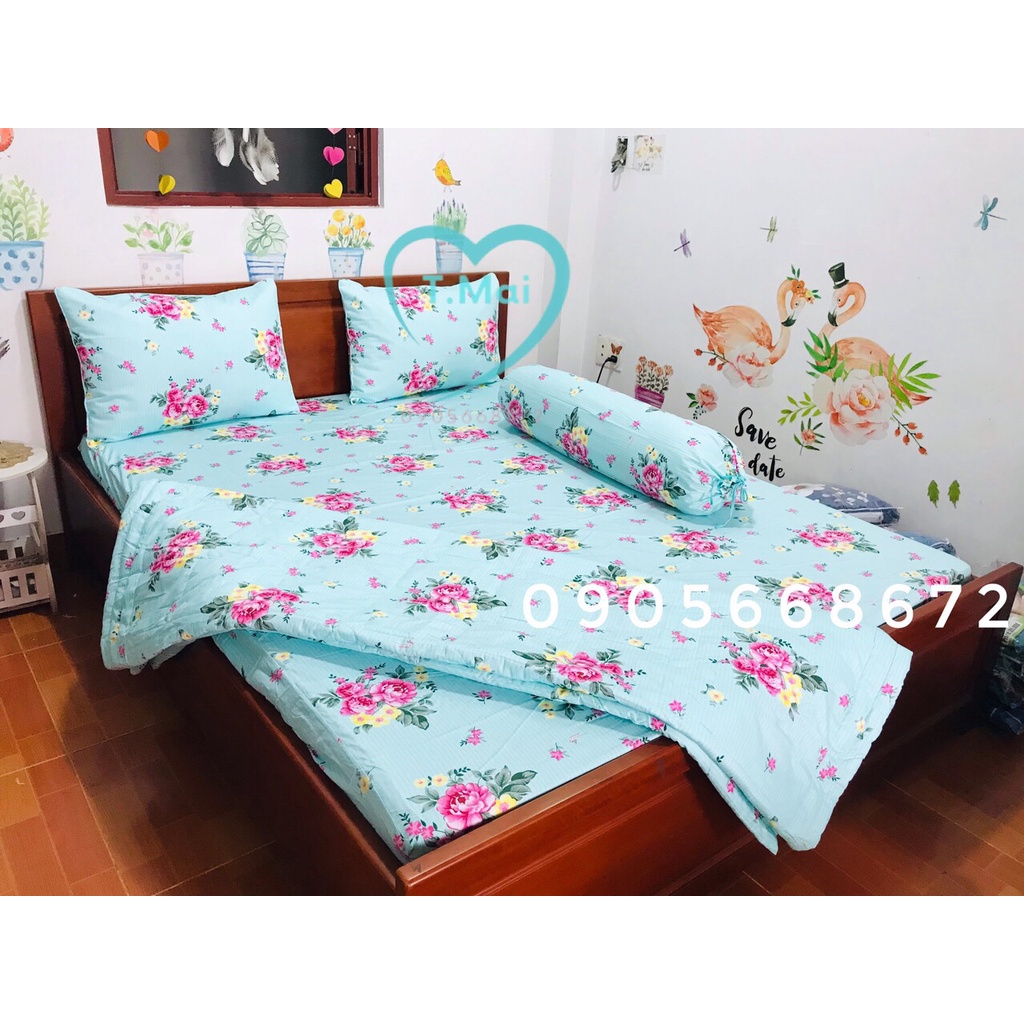 Bộ chăn ga thắng lợi 100% cotoon kèm chăn chần gòn