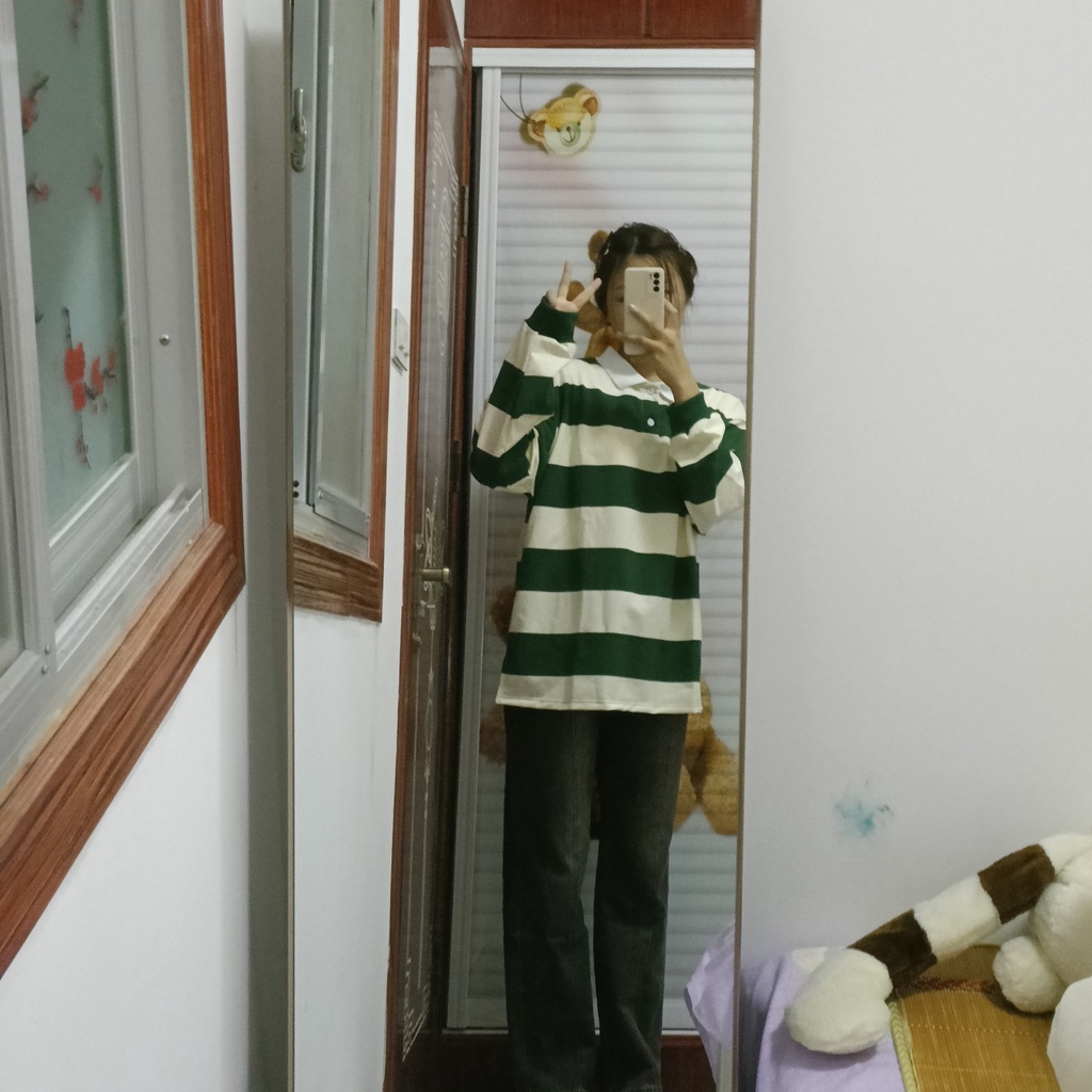 Áo polo kẻ xanh dài tay Nelly