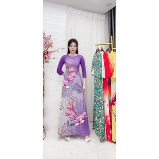 flash sale áo dài may sẵn tím điệu mới 100%