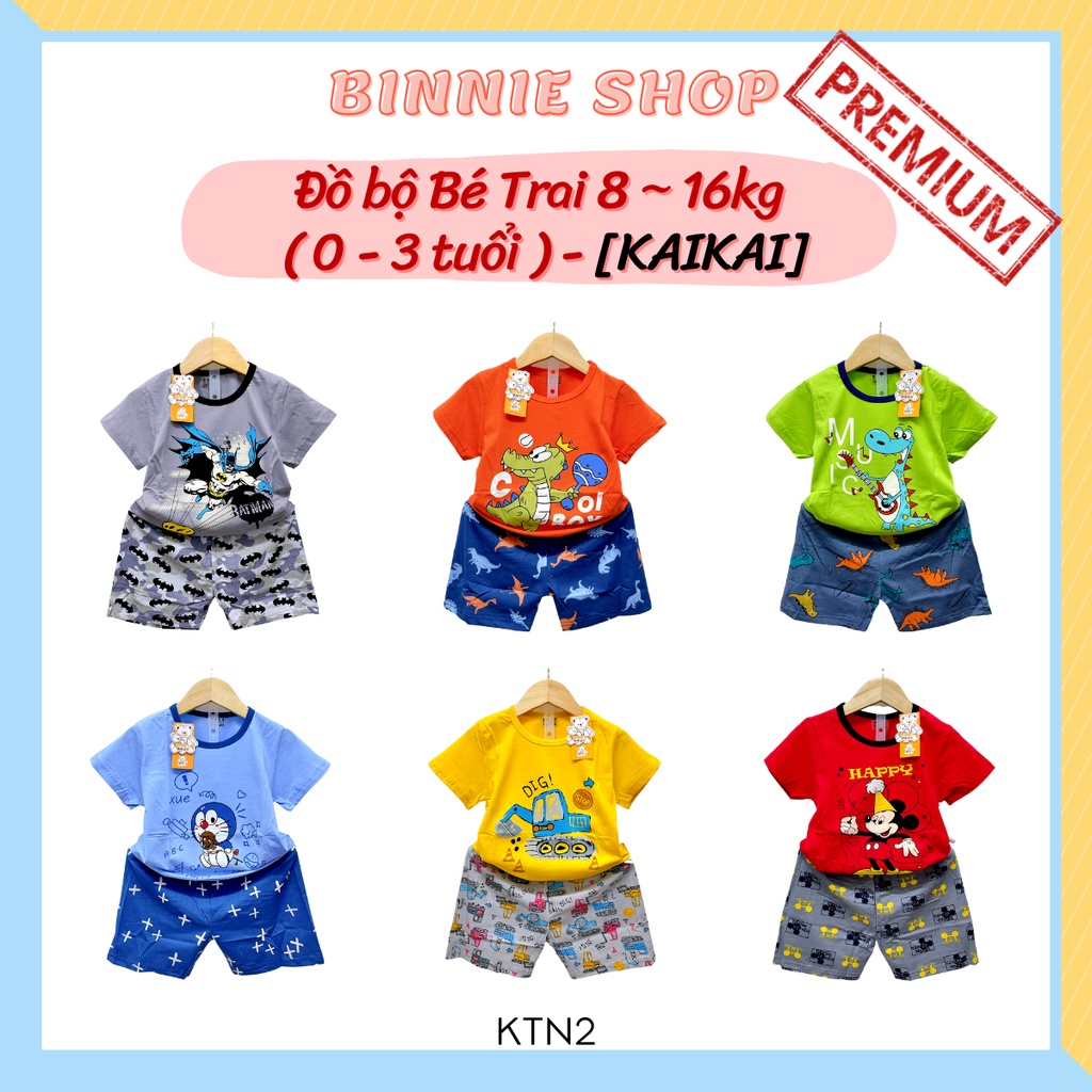 Đồ bộ tay ngắn BINNIE SHOP Đồ bộ mùa hè bé trai từ 8-16kg (0-3 tuổi) chất vải cotton quảng châu xuất hàn KaiKai KTN2