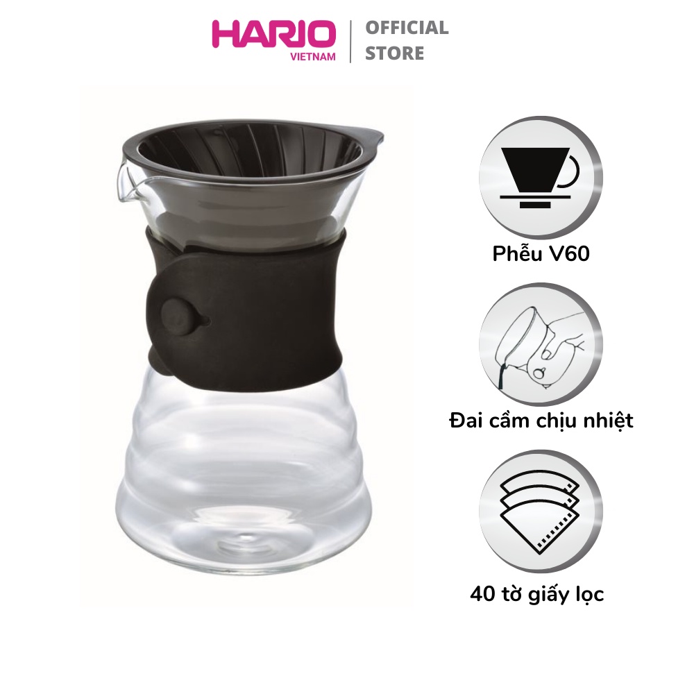 Bình pha cà phê Hario V60 Drip Decanter 700ml kèm phễu và giấy lọc All in one