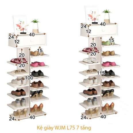 Kệ để và bảo quản giày dép 7 tầng có ngăn kéo thông minh, chất liệu gỗ cao cấp siêu bền đẹp