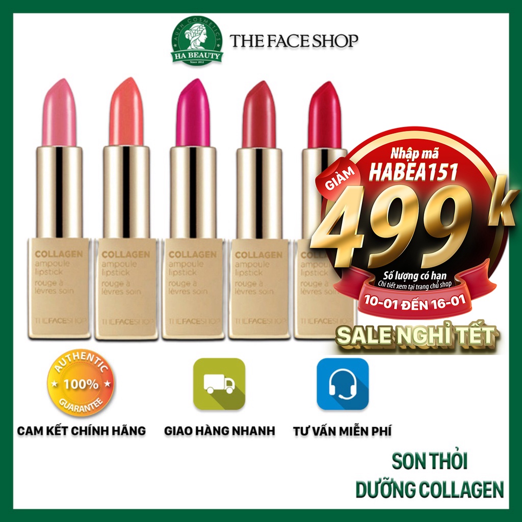 Son thỏi dưỡng môi có nhiều màu căng mọng quyến rũ tự nhiên The Face Shop Collagen Ampoule Lipstick 3.5g
