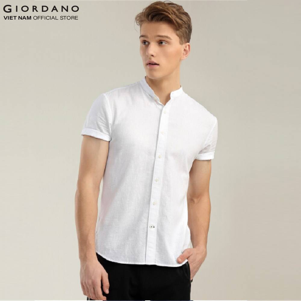 Áo Sơ Mi Nam Ngắn Tay Giordano Linen Shirts Màu Trắng 0104820401