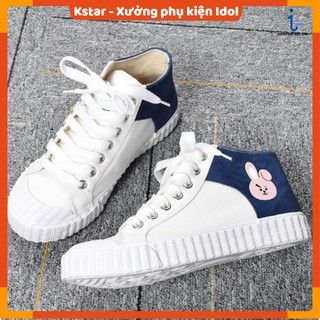 Giày nhân vật Bangtan cổ cao hai màu trắng xanh