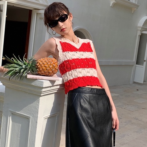 【ZHELIHANGFEI】Áo Thun Tay Ngắn Họa Tiết Sọc Thời Trang Dành Cho Nữ