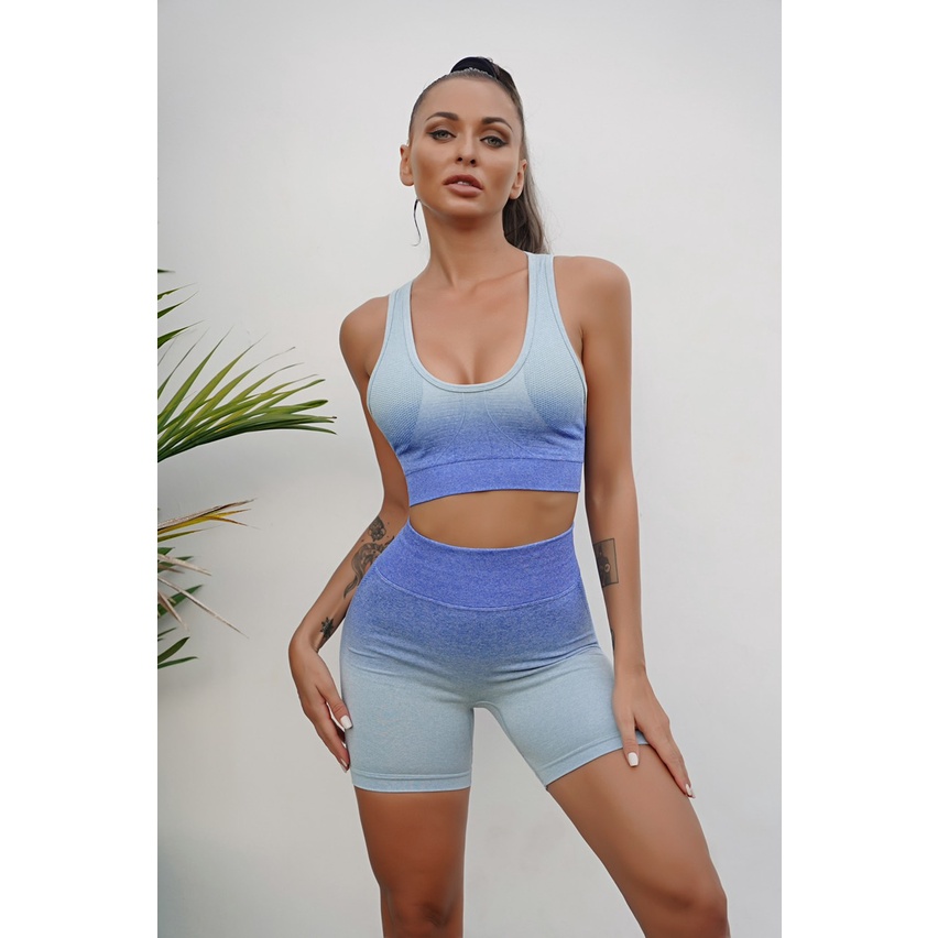 Bộ Tập Gym Yoga Nữ Quần Đùi Chun Mông Màu Omber 8052 Chất Dệt Kim - Hàng Cao Cấp