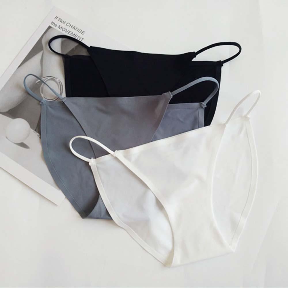 MOCHO Breathable Women's Panties Girls Underwear Ice Silk Thong Sexy Seamless Solid Color Low-waist Ultra-thin Ladies Briefs grey/nude/black