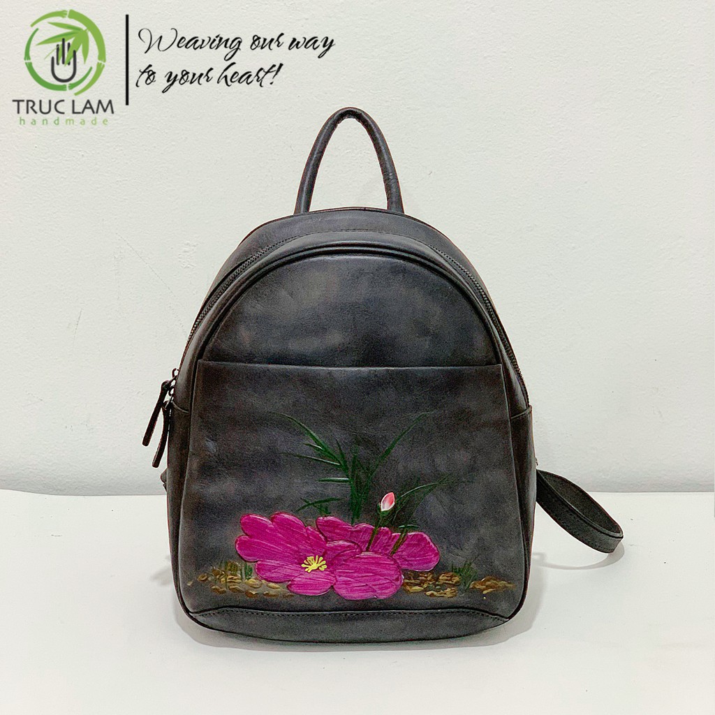 Balo Thời Trang Nữ Da Thật Cao Cấp Họa Tiết Hoa Sen – Trúc Lâm Handmade