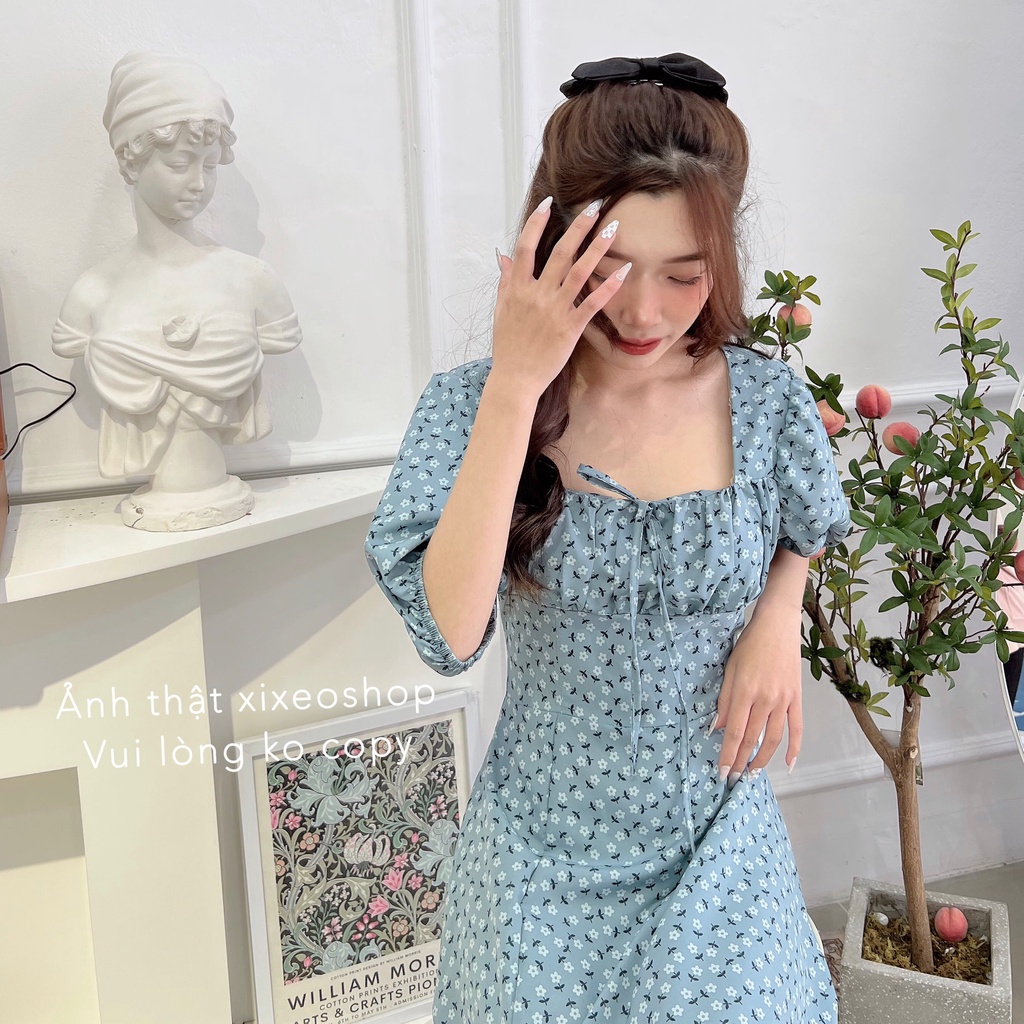 Váy hoa nhí vintage, đầm hoa cổ vuông xẻ tà phong cách Hàn Quốc xixeoshop - v84 | BigBuy360 - bigbuy360.vn