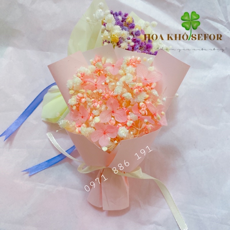 Bó hoa khô, hoa hồng khô mini phong cách retro, vintage