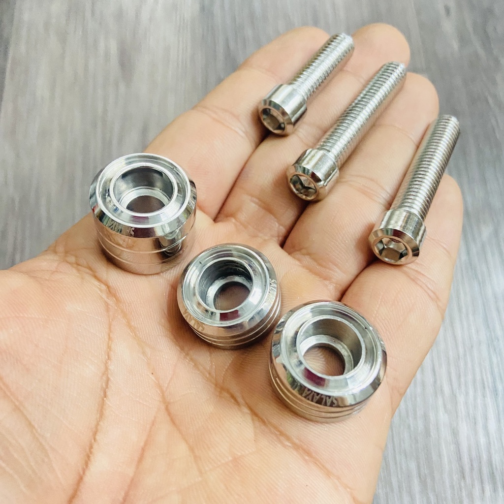 (ỐC KIỂU XE MÁY) Bộ 03 ốc khâu cảng sau xe LEAD 125, ốc gắn tay dắt sau xe LEAD 125 ốc SALAYA thái xoắn INOX 304