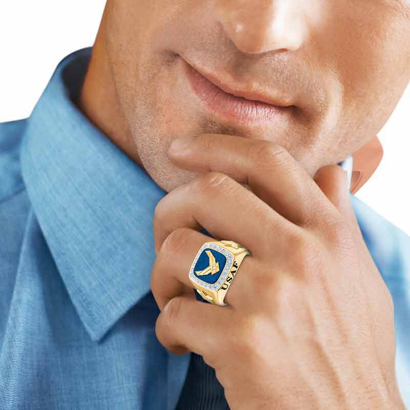 Nhẫn Nam Mạ Vàng 18K Đính Kim Cương Phong Cách Không Quân Mỹ Hàng Mới