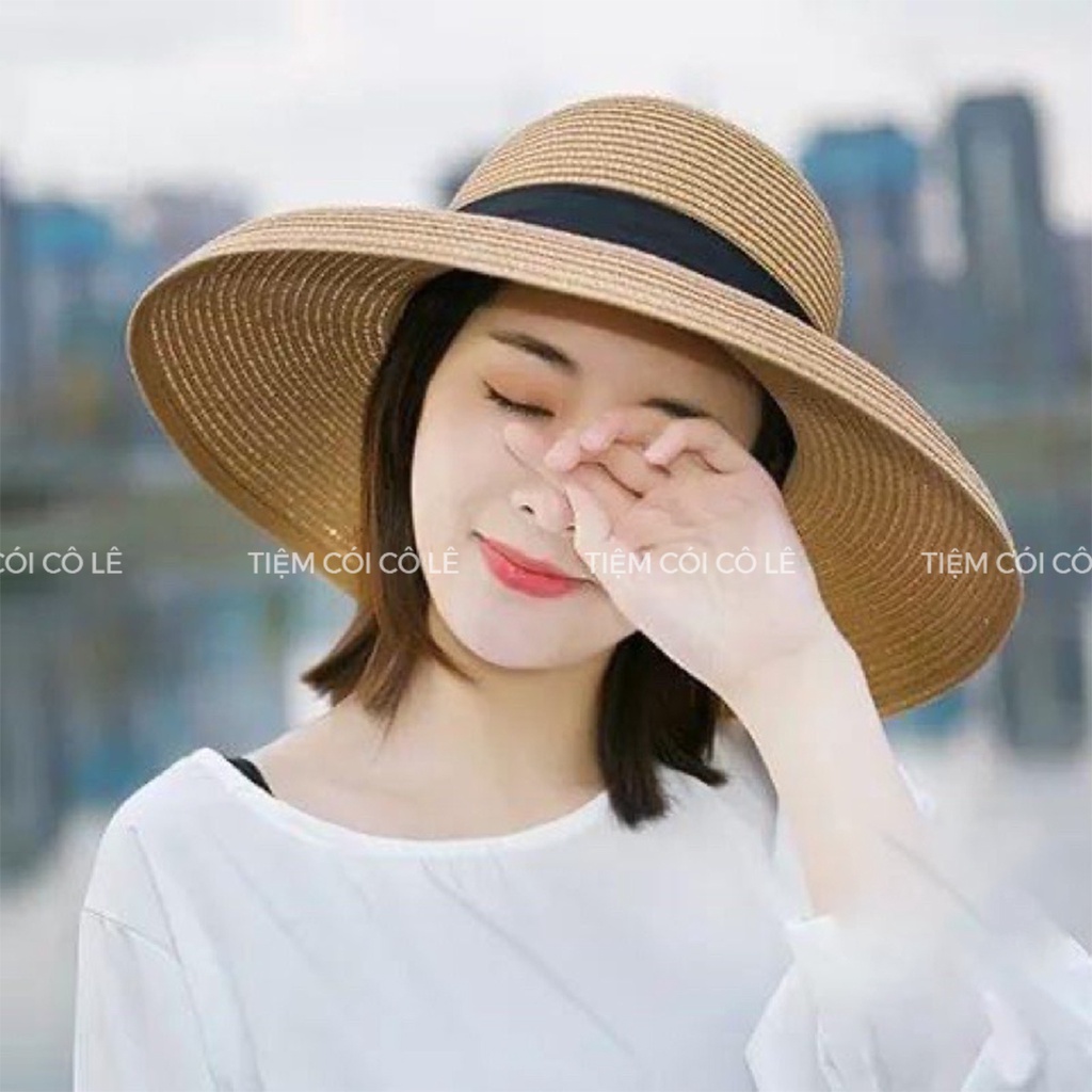 Nón chuông đai đen bản lớn, mũ cói đi biển xinh xắn, sang chảnh - Tiệm Cói Cô Lê
