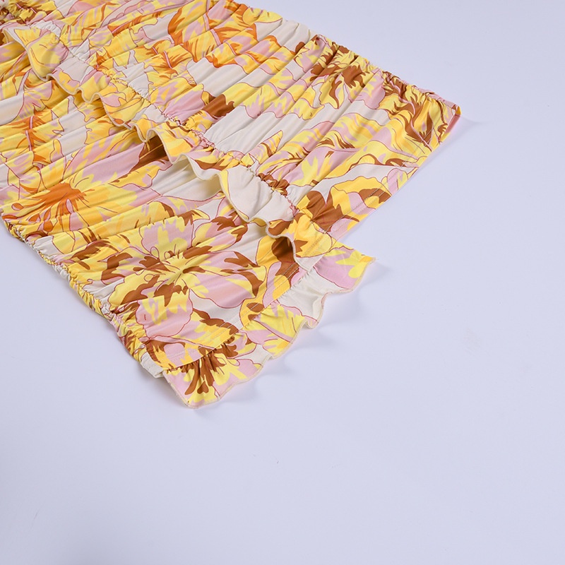 Đầm Hoa Trễ Vai Xếp Ly Thời Trang Đường Phố Nữ Tính