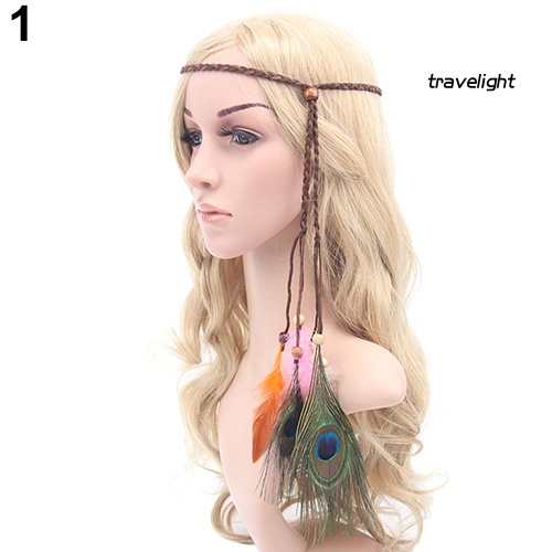 Băng Đô Dây Bện Phối Lông Vũ Phong Cách Boho Thời Trang Cho Nữ