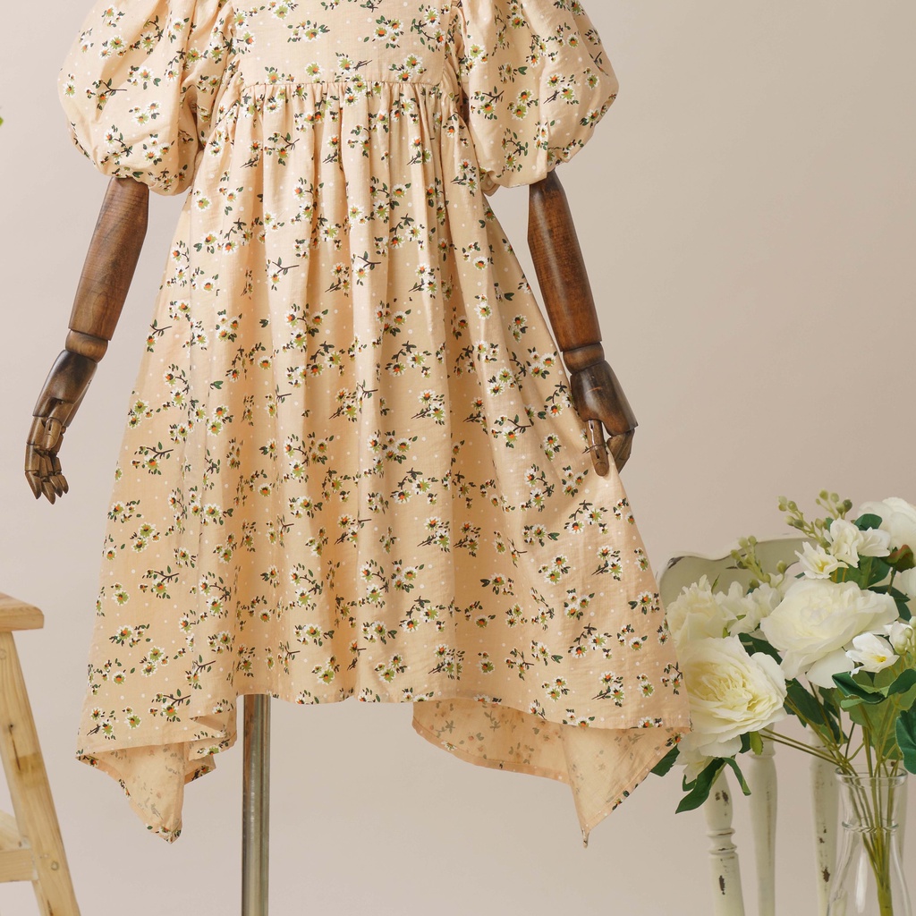 Váy Bé Gái Thiết Kế Janet Họa Tiết Hoa Tay Phồng Cổ Điển BEBAE KIDSWEAR