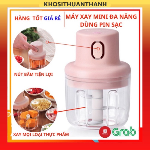 Máy xay tỏi ớt mini cầm tay đa năng, xay rau củ quả dung tích 250ml, máy xay điện cổng sạc Usb (khosithuanthanh)