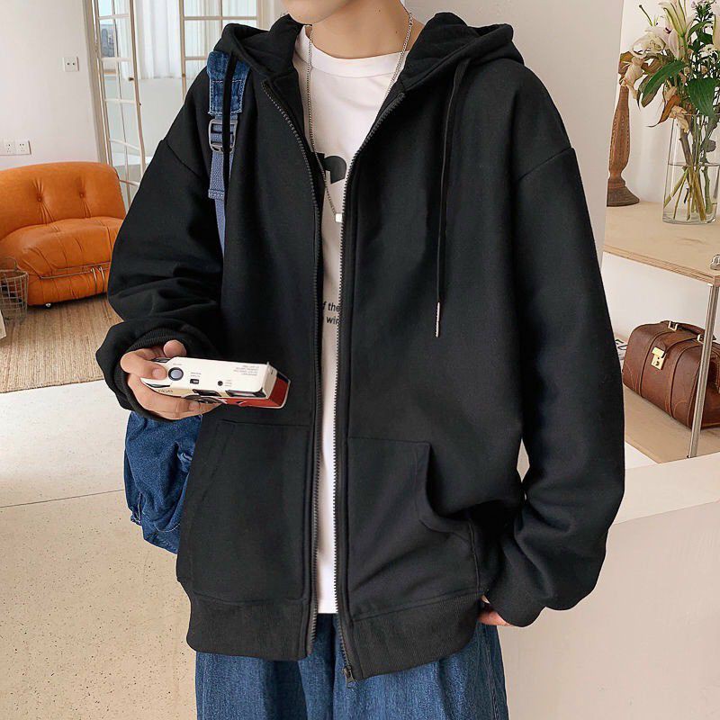 Áo khoác nỉ ngoại hoodie unisex đen - trắng trơn