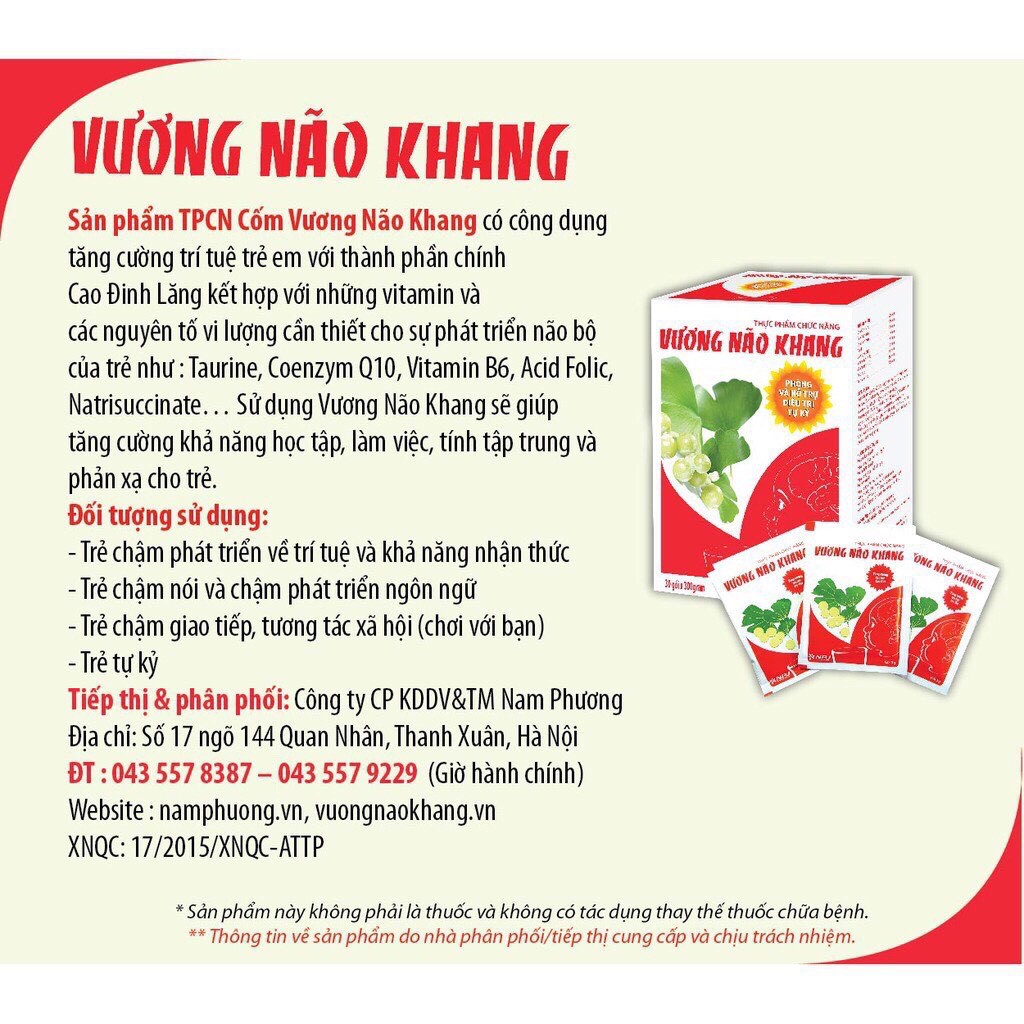 Vương Não Khang - Dành Cho Trẻ Tự Kỷ  Hộp 30 gói - Coastlinecare Pharmacy