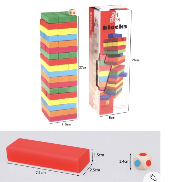 Đồ chơi Rút gỗ màu size lớn 54 miếng