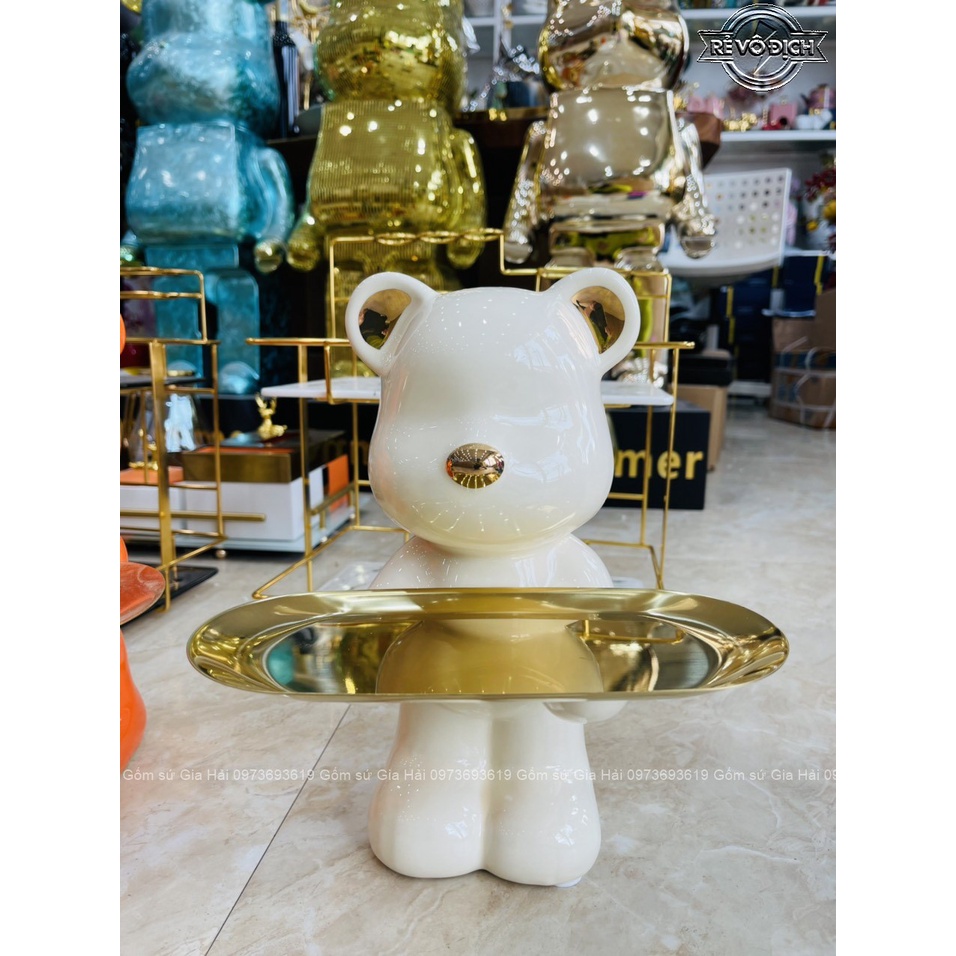 Tượng Gấu bê khay sáng tạo trang trí Phòng khách - Gấu đựng kẹo màu sắc, quà tặng khai trương + Tân gia