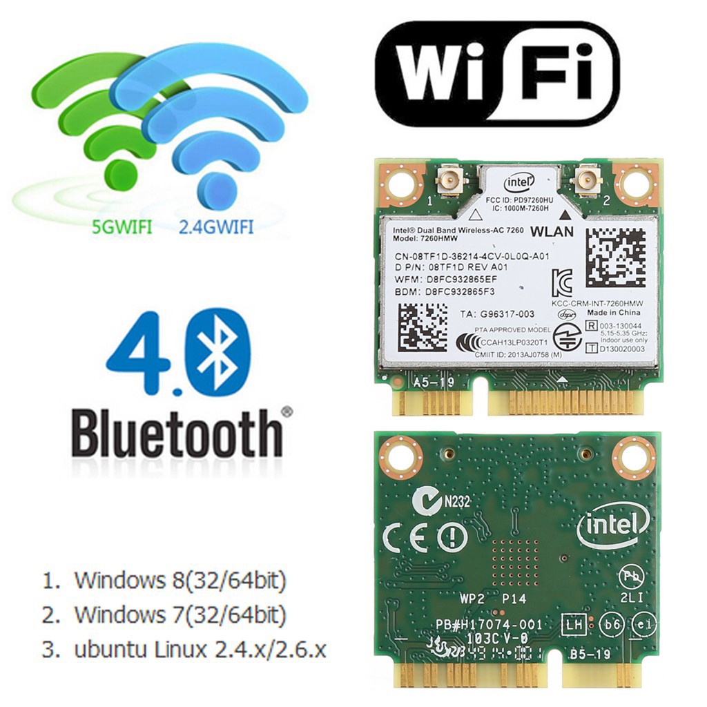 Intel 7260 AC DELL 7260HMW Dual Band Wireless Bluetooth 4.0 Mini PCI-E Thẻ 867Mbps