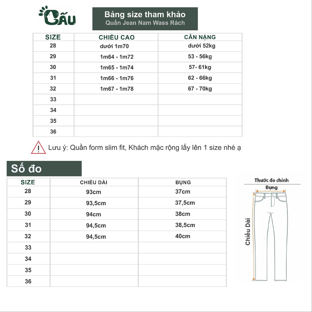 Quần jean nam rách Gấu 194 wass kiểu vải jeans co dãn, dày dặn form slimfit - Xanh 17/86