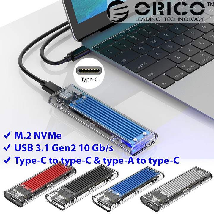 [Mã 44ELSALE2 giảm 7% đơn 300K] Box ổ cứng M.2 PCIe NVMe trong suốt-tản nhiệt-USB 3.1 Orico TCM2-C3 BX17