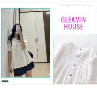 Áo Babydoll sơ mi trắng khuy sau lưng [HÀNG QUẢNG CHÂU ]