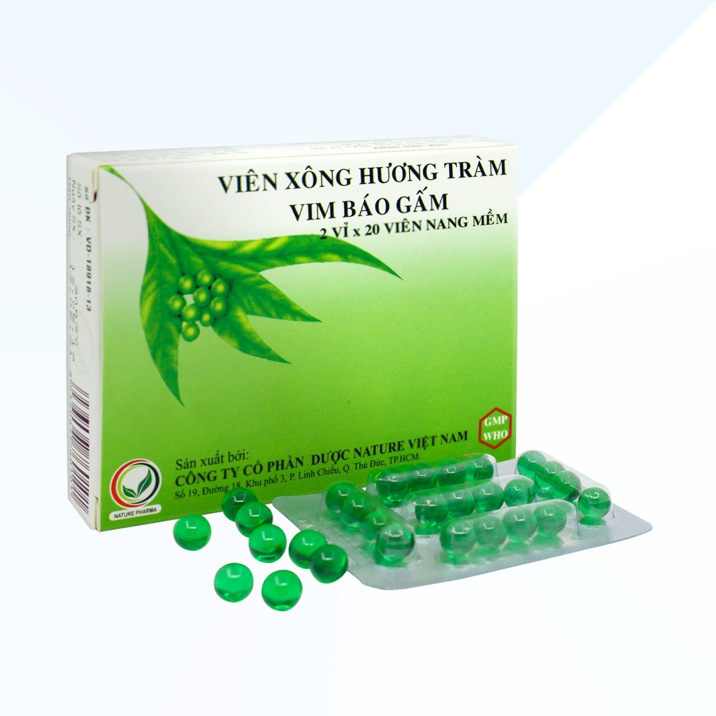 Viên Xông Hương Tràm Vim Báo Gấm Xông mũi họng cảm cúm  Hộp 2 vỉ x 20 viên