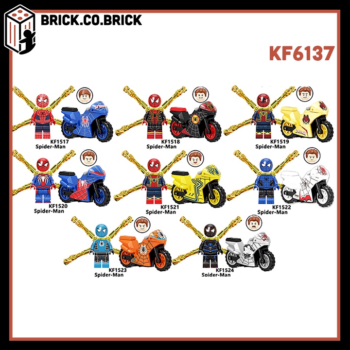 Người Nhện Spider Man Kèm Xe Mô tô cực chất Mô Hình Minifigure Siêu Anh Hùng Marvels Nhện Mạ đuôi vàng KF6137