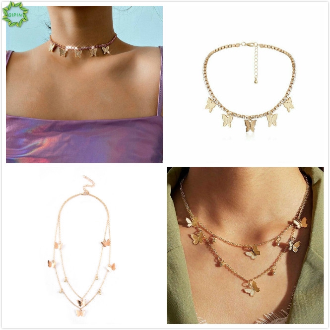 Vòng choker phối mặt hình bươm bướm mạ vàng/ bạc đơn giản sang trọng