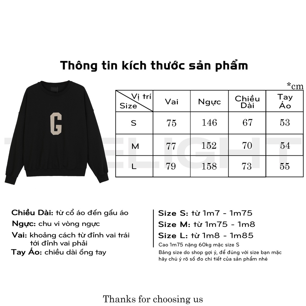 Áo sweater TLS FEAR OF GOD 7th main line G letter unisex dài tay chất liệu nỉ bông