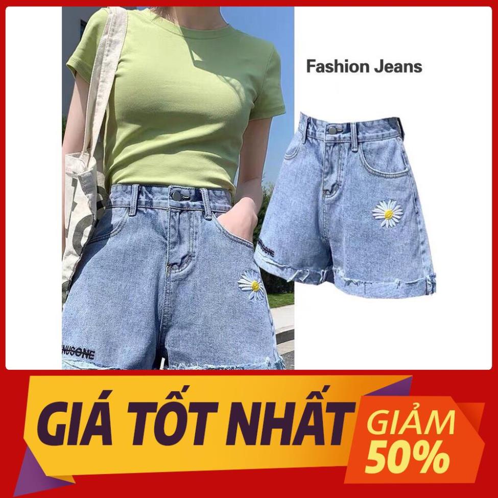 Quần jean ngố nữ, quần lửng ống rộng họa tiết hoa cúc cá tính AnNgo - AT37 !