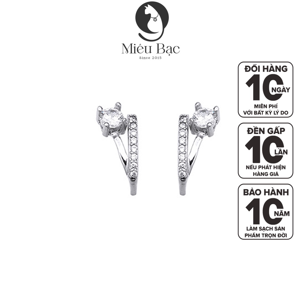 Bông tai bạc nữ Miêu Bạc chữ V đính đá lấp lánh chất liệu bạc 925 thời trang phụ kiện trang sức nữ B400093x