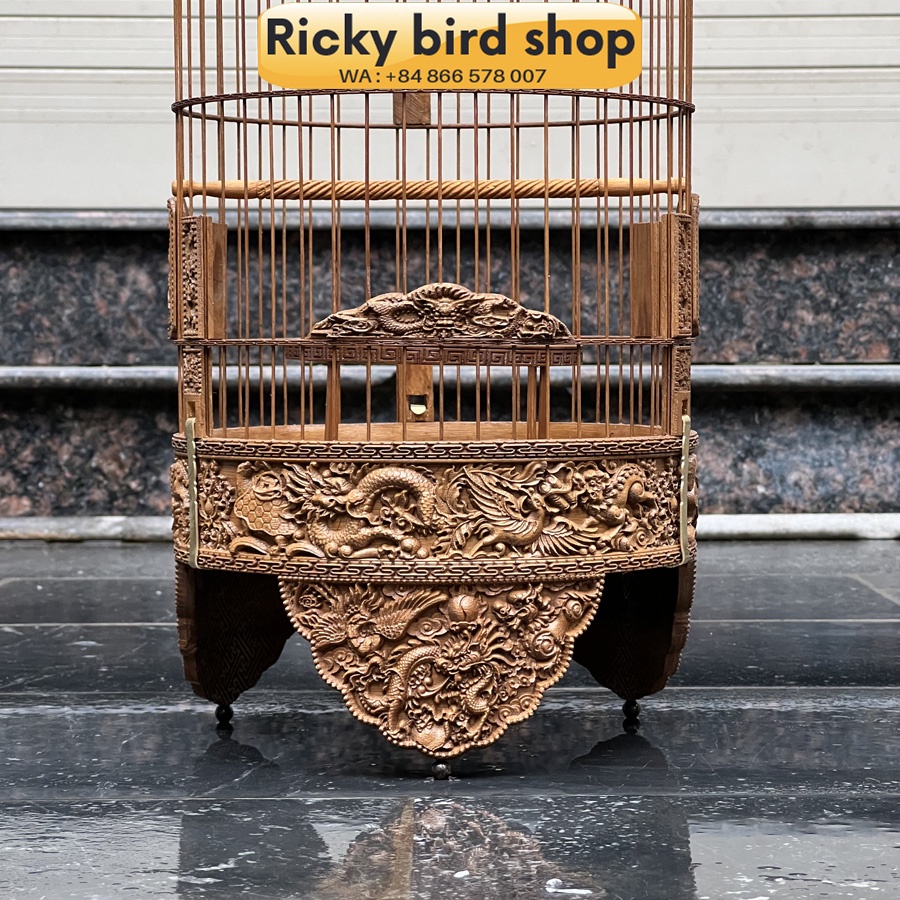 Lồng chim tre, Puteh bird cage - Four Symbols design (Painted)