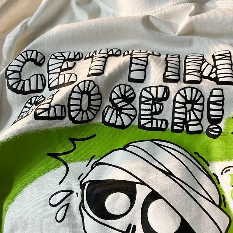 Summer print trendy tops for lovers men's pure cotton American Korean style trendy brand short sleeve all-match retro ins loose T-shirt lOpw