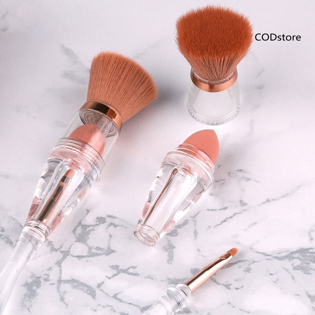 COD*Contour Brush Ergonomic Transparent Dust-proof 3 in 1 Foundation Brush for Dressing Room