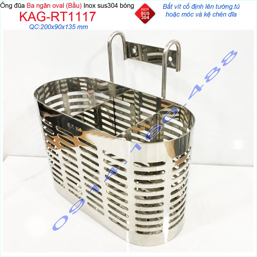 Ống đũa 3 ngăn oval KAG-RT1117, kệ đũa 3 ngăn ống đựng đũa nhà bếp inox dập khuôn SUS304 sáng bóng thiết kế đẹp siêu bền