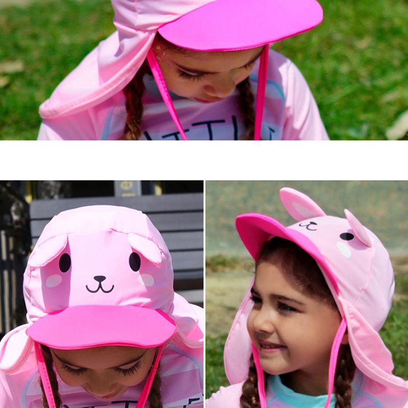 Ready Stock Kids Baby Beachwear Cap Cute Cartoon Sun-brimmed Hat Boy Bear Baseball Cap Girls Kitty Bunny Hats UV Sun Safe