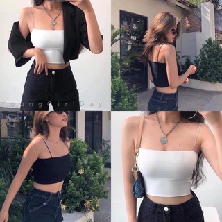 Áo 2 dây sợi bún dáng croptopthun gân đẹp 100% cotton, dáng ôm vải mịn co giãn màu ĐEN/TRẮNG