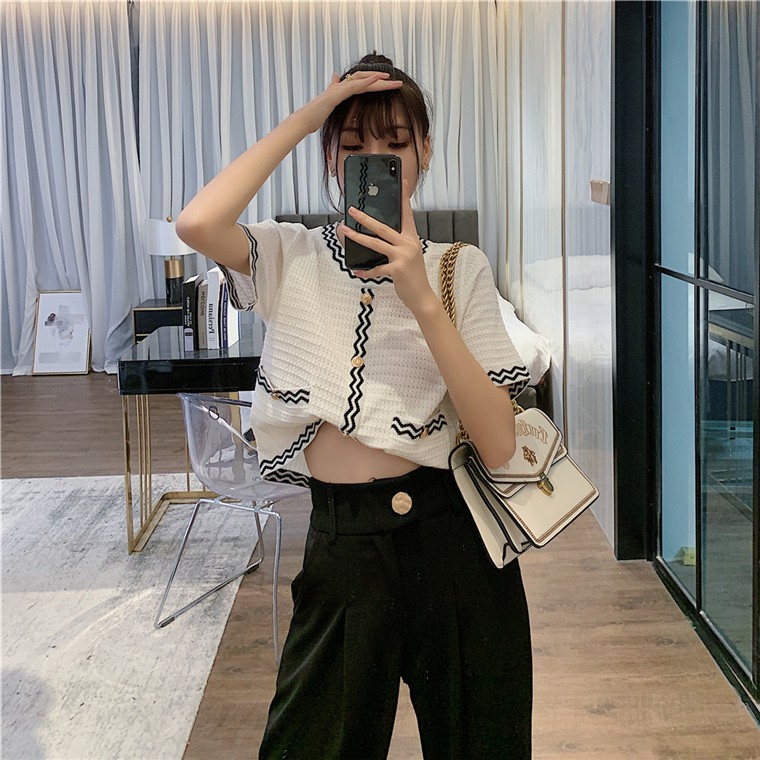 Fashion Women clothing Loose All Match Knitted Short Sleeve Top