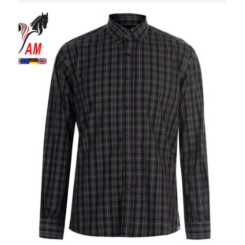 [Hot Hot ] Áo Sơ Mi Nam Dài Tay Pierre Cardin Cotton Long Sleeve Check Shirt Mens ( Green - Size EU- Xách Tay UK )