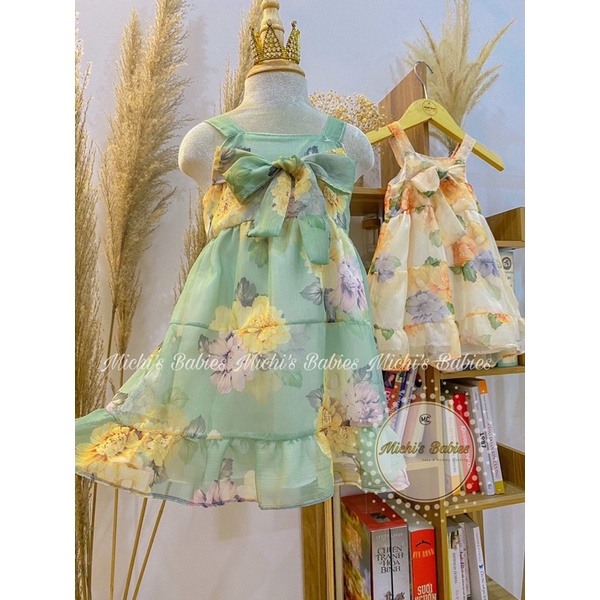 Váy voan tơ hoa thiết kế 2 dây siêu xinh cho bé