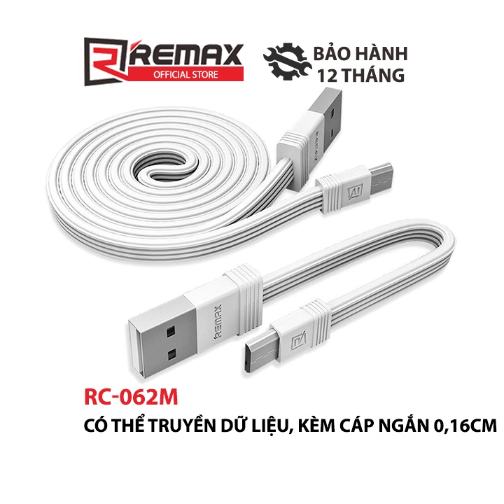 Cáp Sạc Remax RC-062m cổng MicroUSB 1.0m tặng kèm 1 cáp 0.16m