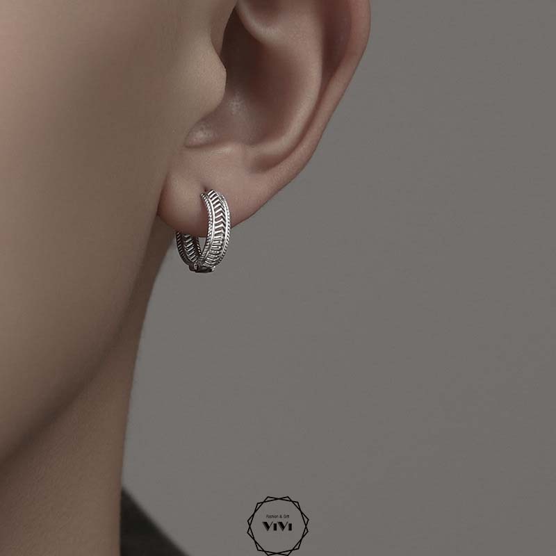 Bông tai bạc nam kiểu đường ray Railway – khuyên tai bạc ViVi_Gift