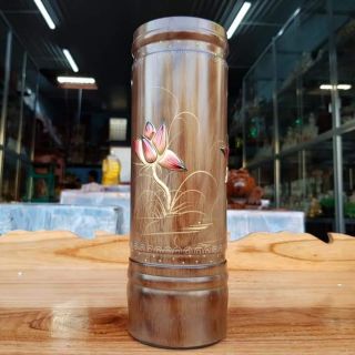 Ống nhang gỗ tràm bông vàng cẩn cao 23 cm
